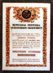 Wilhelm Conrad Röntgen Nobel díjának oklevele